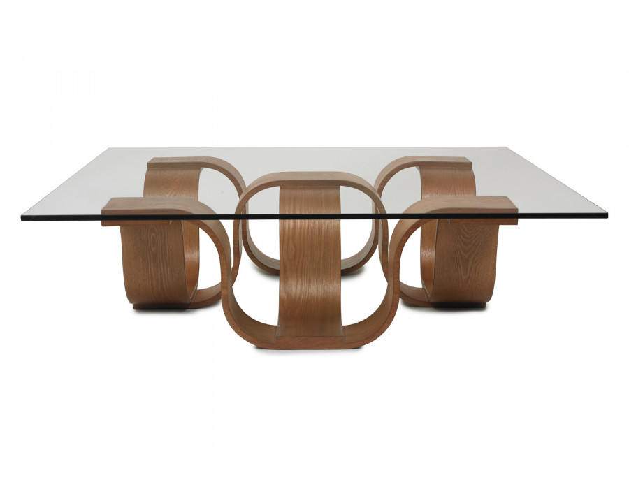 Oggetti Square Cocktail Table - Medium Brown, 45", with Glass