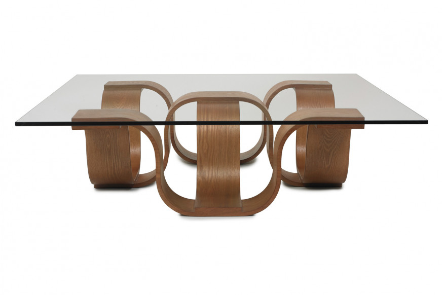 Oggetti™ Square Cocktail Table - Medium Brown, 54", with Glass