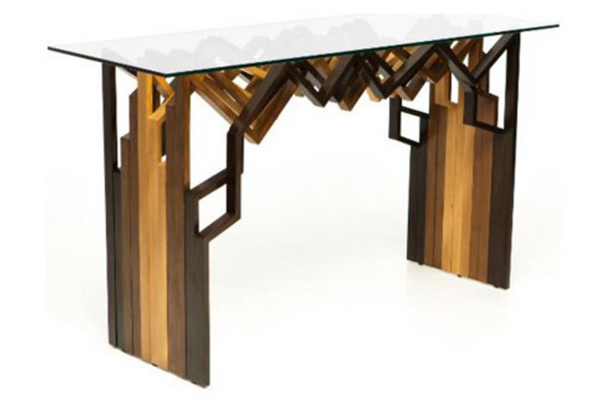 Oggetti™ Zagi Console - Light-Dark Wood, with Glass