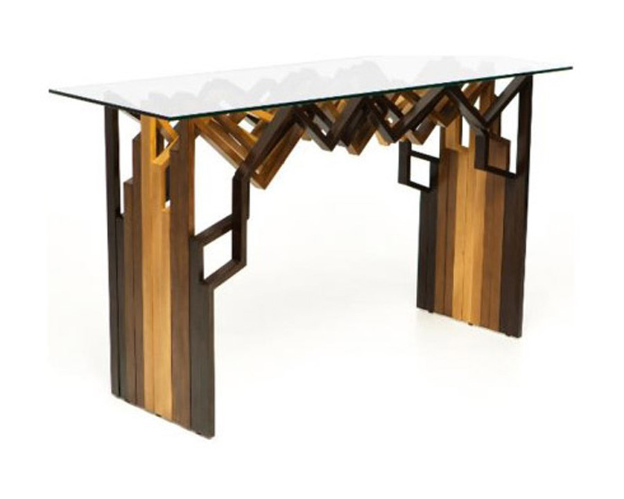 Oggetti Zagi Console - Light-Dark Wood, with Glass