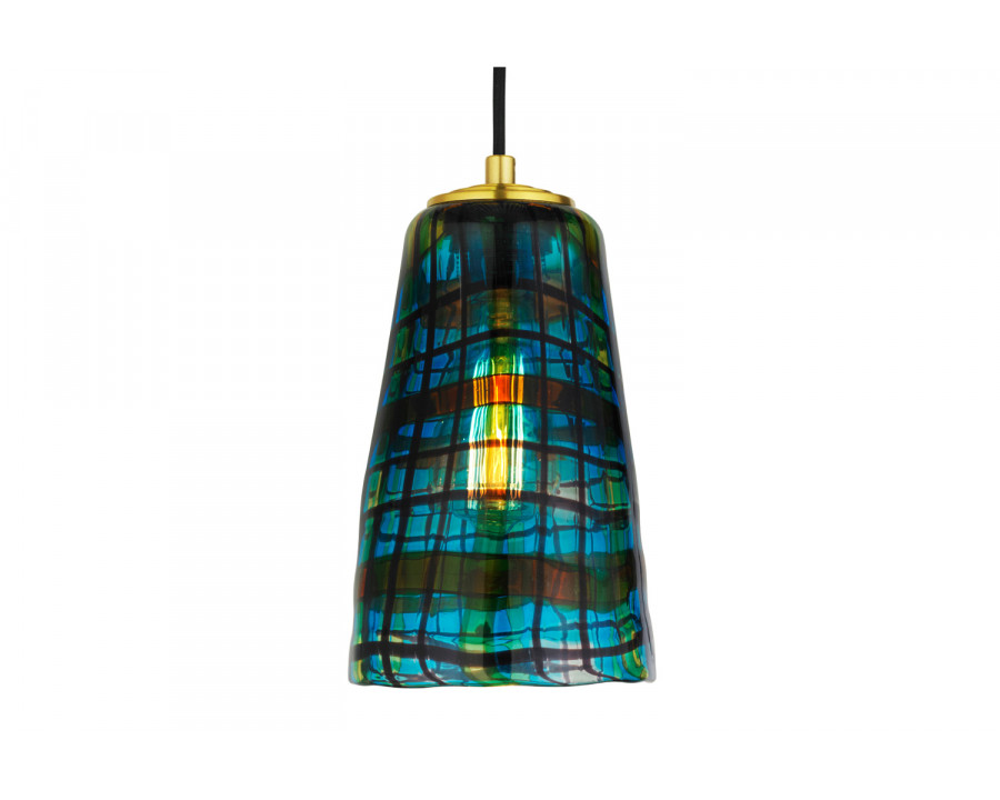 Oggetti Tartan Pendant - Aqua, Brass