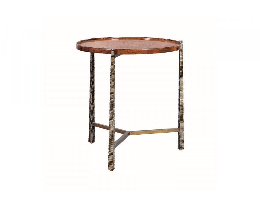 Oliver Reston Round Side Table - Rustic/Mappa Burl Veneer, Large