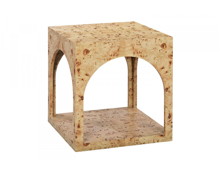 Oliver Arch Side Table - Clear/Mappa Burl Veneer