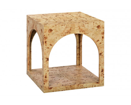 Oliver Arch Side Table - Clear/Mappa Burl Veneer