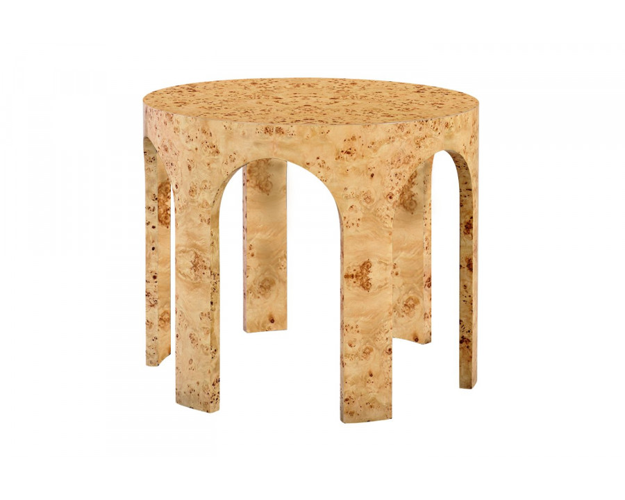 Oliver Center Accent Table - Clear/Mappa Burl Veneer