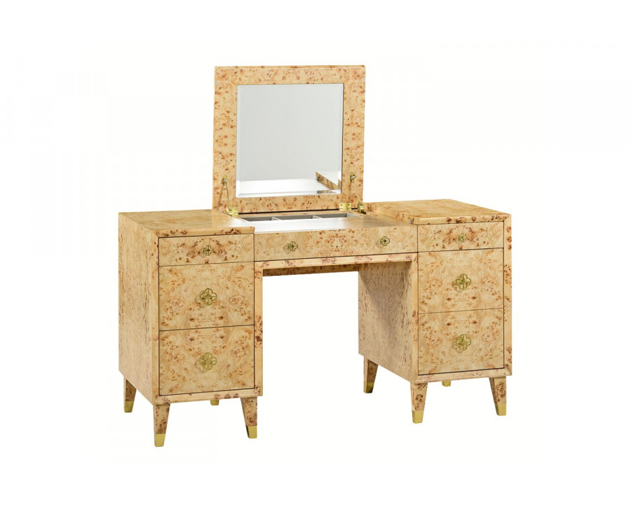 Oliver Roland Vanity Table - Clear/Mappa Burl Veneer