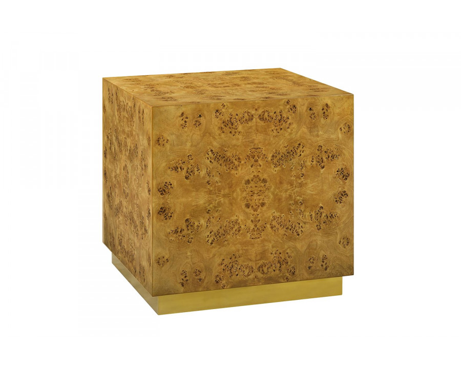 Oliver Cube Side Table - Honey/Mappa Burl Veneer