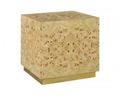 Oliver Cube Side Table - Clear/Mappa Burl Veneer