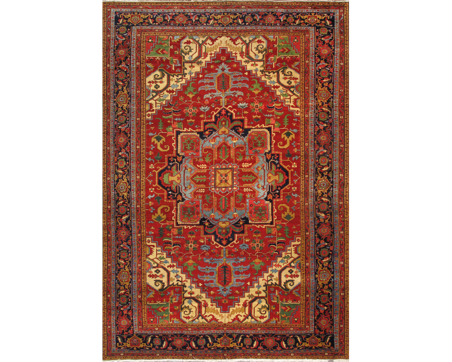 Pasargad Azerbaijan Collection Hand-Knotted Lamb's Wool Area Rug - Red/Navy, 149" x 220" (032023)