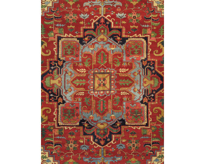 Pasargad Azerbaijan Collection Hand-Knotted Lamb's Wool Area Rug - Red/Navy, 149" x 220" (032023)