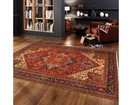 Pasargad Azerbaijan Collection Hand-Knotted Lamb's Wool Area Rug - Red/Navy, 149" x 220" (032023)