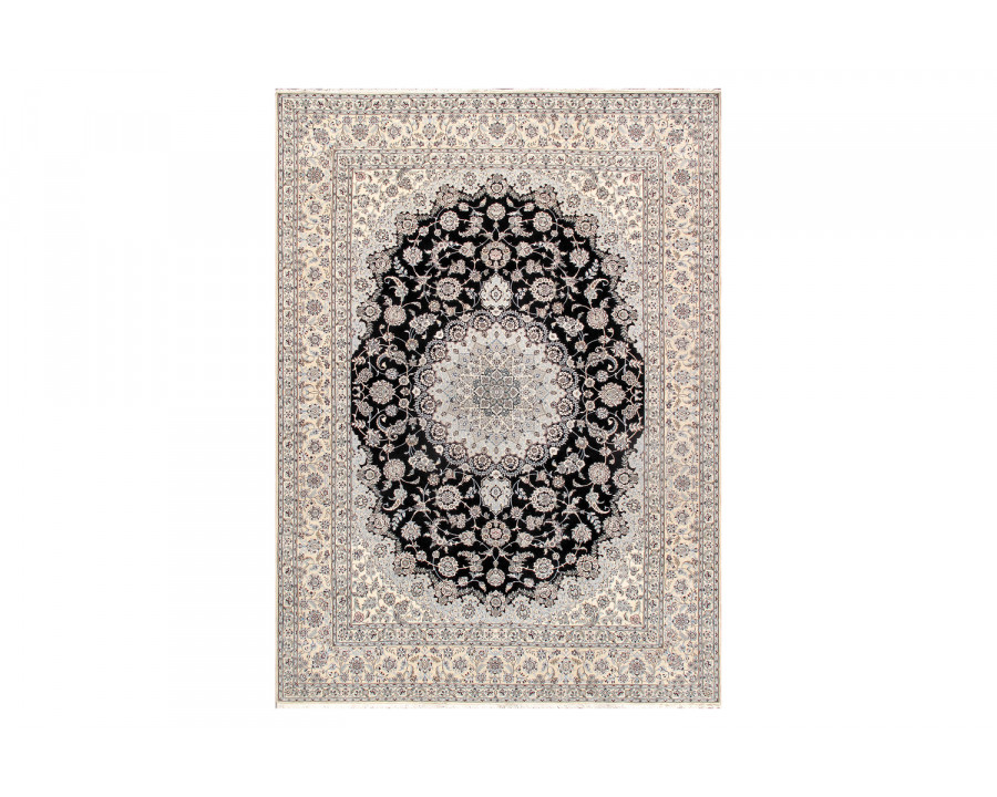 Pasargad - Nain Collection Hand-Knotted Navy/Ivory Silk and Wool Area Rug 118'' x 166'' (045630)