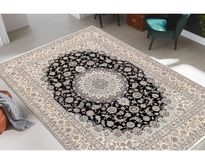 Pasargad - Nain Collection Hand-Knotted Navy/Ivory Silk and Wool Area Rug 118'' x 166'' (045630)