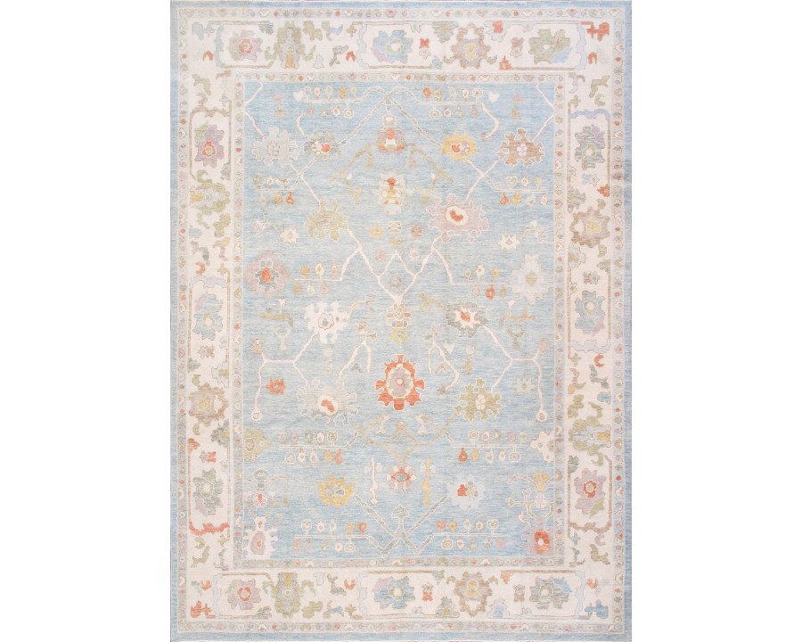 Pasargad - Oushak Collection Hand-Knotted Wool Area Rug in Blue/Ivory, 113" x 155" (78366 9x13)