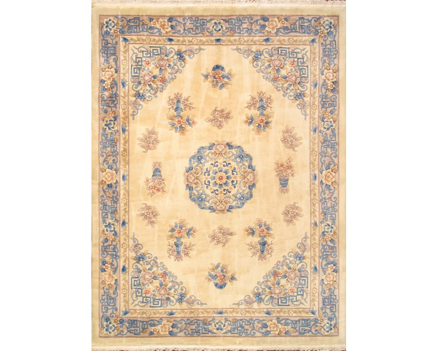 Pasargad - Art Deco Collection Hand-Knotted Wool Area Rug in Ivory/Blue, 106" x 142" (97895 9x12)