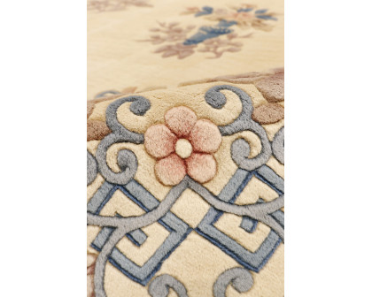 Pasargad - Art Deco Collection Hand-Knotted Wool Area Rug in Ivory/Blue, 106" x 142" (97895 9x12)