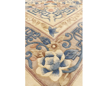 Pasargad - Art Deco Collection Hand-Knotted Wool Area Rug in Ivory/Blue, 106" x 142" (97895 9x12)