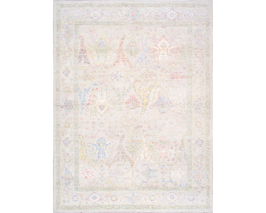 Pasargad - Oushak Collection Hand-Knotted Wool Area Rug in Beige/Silver, 108" x 146" (990074 9x12)