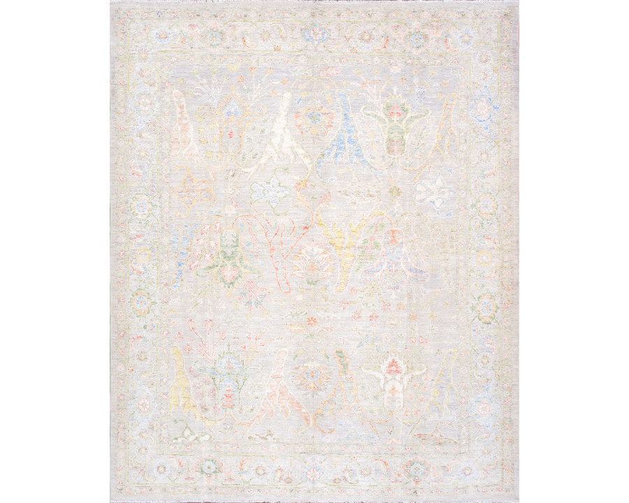 Pasargad - Oushak Collection Hand-Knotted Wool Area Rug in Silver/Beige, 95" x 115" (990075 8x10)