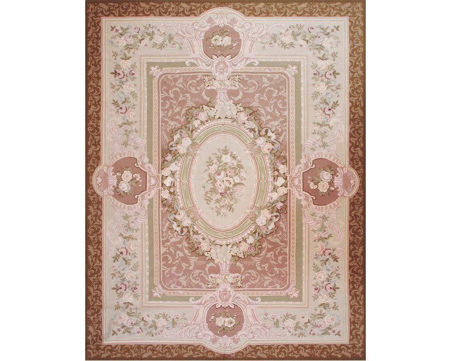 Pasargad - Abusson Collection Hand-Knotted Wool Area Rug in L.Brown/Beige, 110" x 142" (991201 9x12)