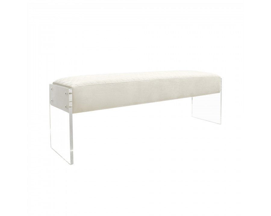 Pasargad - Tribecca Bench in Ivory/Clear, Acrylic/Velvet