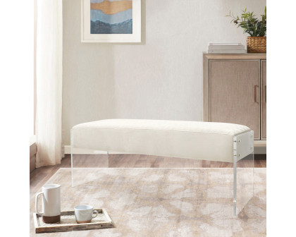 Pasargad - Tribecca Bench in Ivory/Clear, Acrylic/Velvet