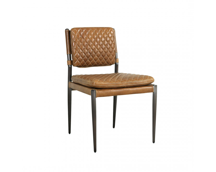 Pasargad - Capri Accent Chair with Metal Legs in Brown, Leather