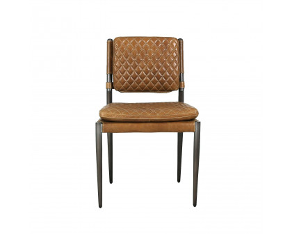 Pasargad - Capri Accent Chair with Metal Legs in Brown, Leather