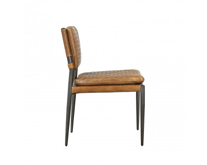 Pasargad - Capri Accent Chair with Metal Legs in Brown, Leather