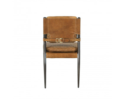 Pasargad - Capri Accent Chair with Metal Legs in Brown, Leather