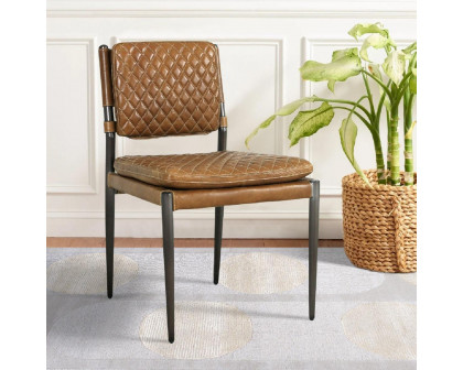 Pasargad - Capri Accent Chair with Metal Legs in Brown, Leather