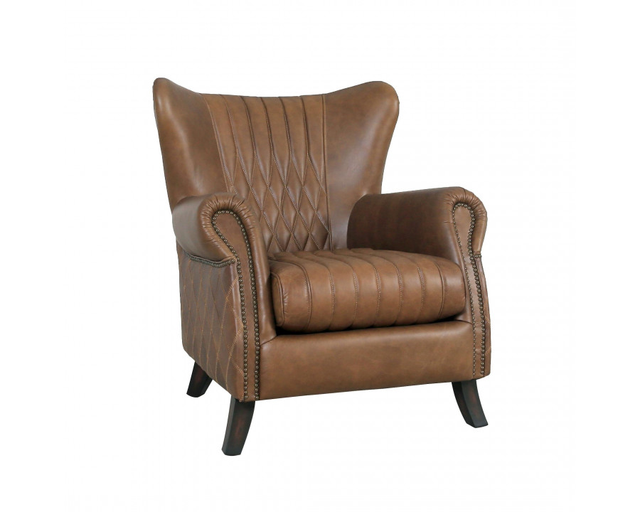 Pasargad - Harrison Upholstered Wing Chair in Brown, Leather