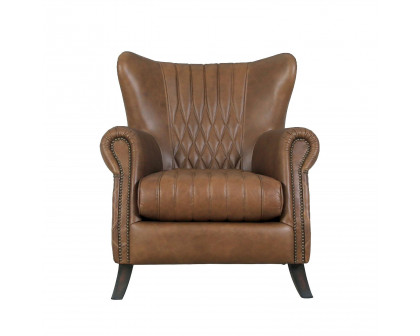 Pasargad - Harrison Upholstered Wing Chair in Brown, Leather