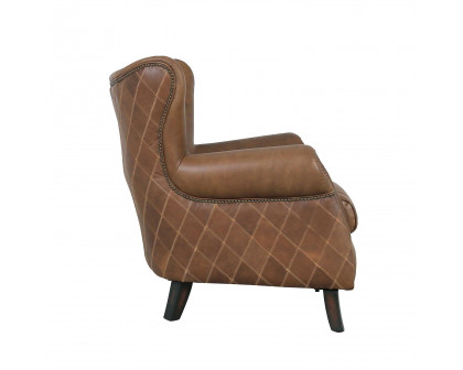 Pasargad - Harrison Upholstered Wing Chair in Brown, Leather