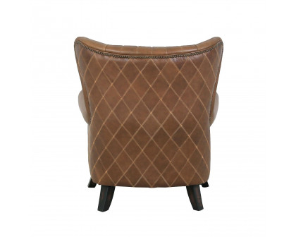 Pasargad - Harrison Upholstered Wing Chair in Brown, Leather