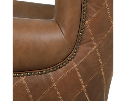 Pasargad - Harrison Upholstered Wing Chair in Brown, Leather