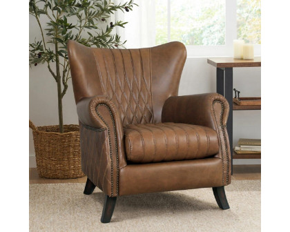 Pasargad - Harrison Upholstered Wing Chair in Brown, Leather