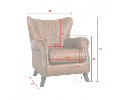 Pasargad - Harrison Upholstered Wing Chair in Brown, Leather