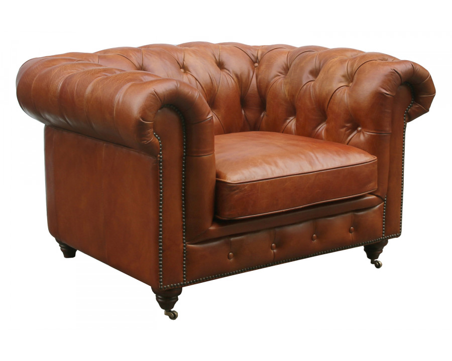 Pasargad - Genuine Leather Chester Bay Tufted Chair