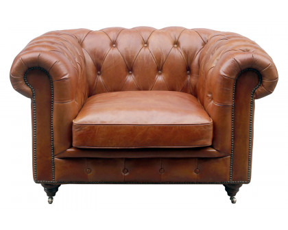 Pasargad - Genuine Leather Chester Bay Tufted Chair