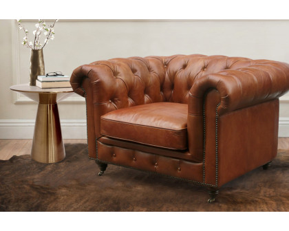 Pasargad - Genuine Leather Chester Bay Tufted Chair