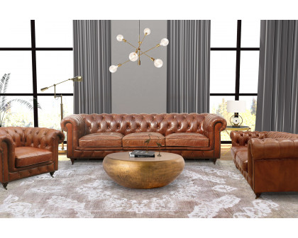 Pasargad - Genuine Leather Chester Bay Tufted Chair