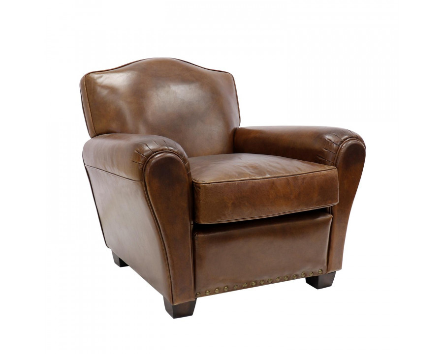 Pasargad - Palermo Upholstered Wing Chair in Brown, Leather