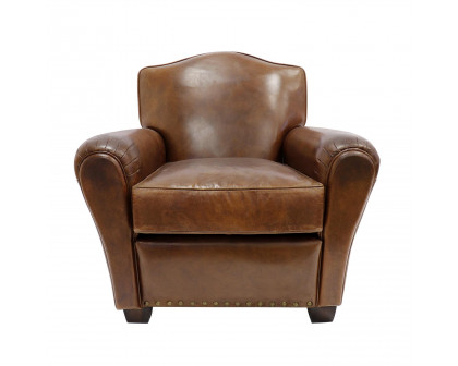 Pasargad - Palermo Upholstered Wing Chair in Brown, Leather