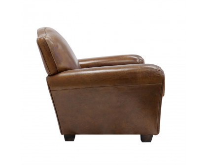 Pasargad - Palermo Upholstered Wing Chair in Brown, Leather