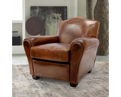 Pasargad - Palermo Upholstered Wing Chair in Brown, Leather