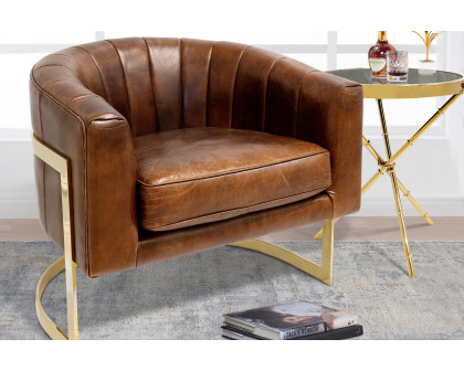 Pasargad - Vicenza Collection Barrel Leather Chair