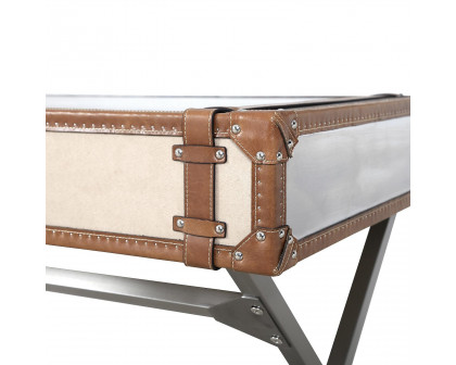 Pasargad - Brookline Desk in Brown/Silver, Stainless Steel/Genuine Leather