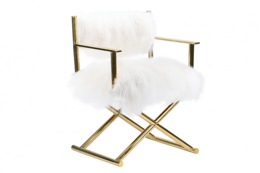 Pasargad™ Mongolian Fur Director's Chair - Gold