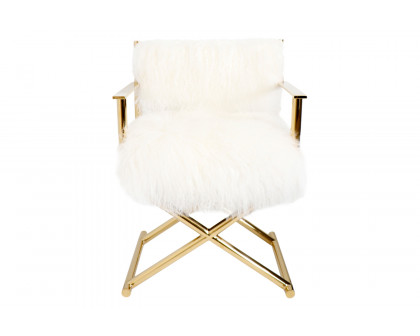 Pasargad™ Mongolian Fur Director's Chair - Gold